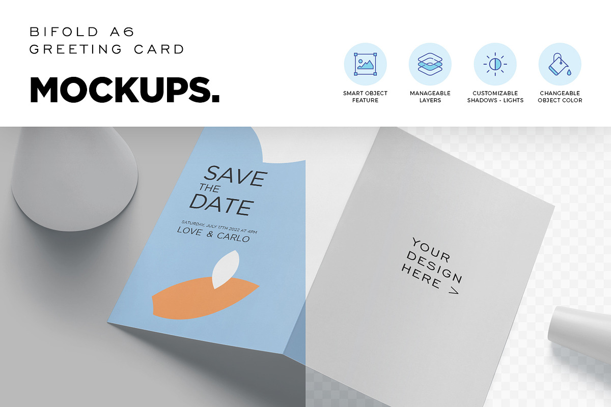 A6 Bifold Greeting Card Mockups, a Product Mockup by DesignNeutrons (Photo 3 of 7)