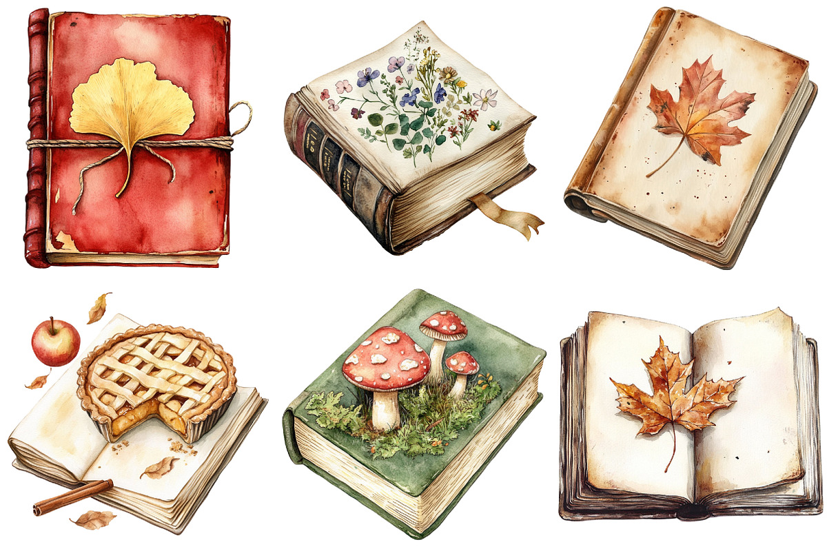 Watercolor Autumn Books Clipart, an Illustration by Craft Nest (Photo 4 of 6)