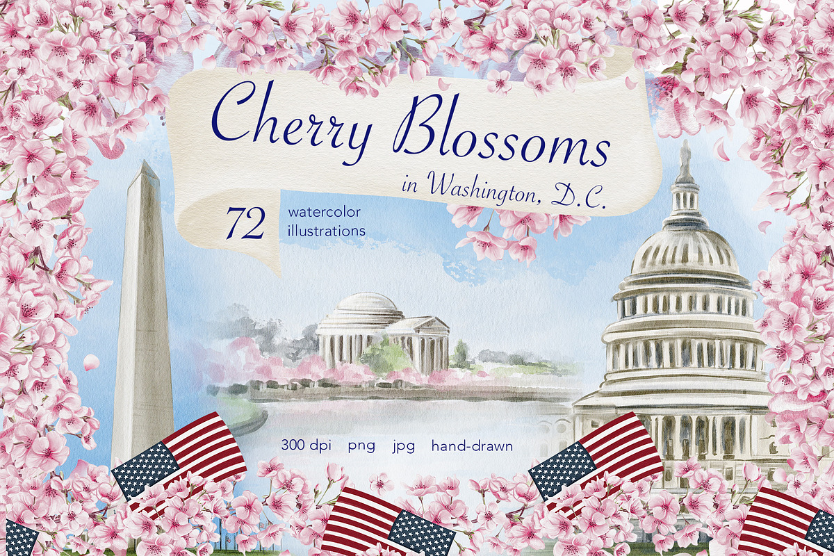 Cherry Blossoms clip art watercolor, an Illustration by Alena Sid (Photo 1 of 16)