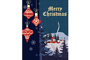 Retro Merry Christmas greeting card, a Seasonal Illustration by Vector_Up (Thumbnail 1 of 4)
