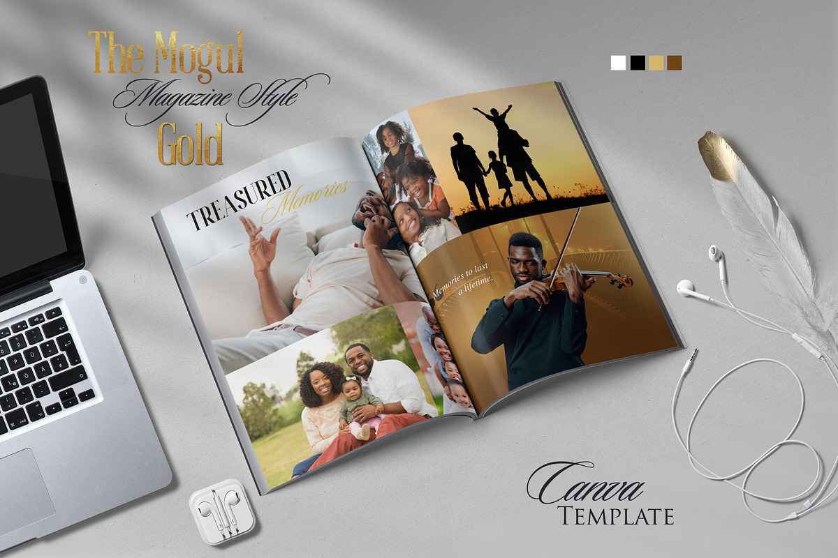 Gold Magazine Canva Funeral Program, a Brochure Template by Nate Bartlett Design (Photo 3 of 8)
