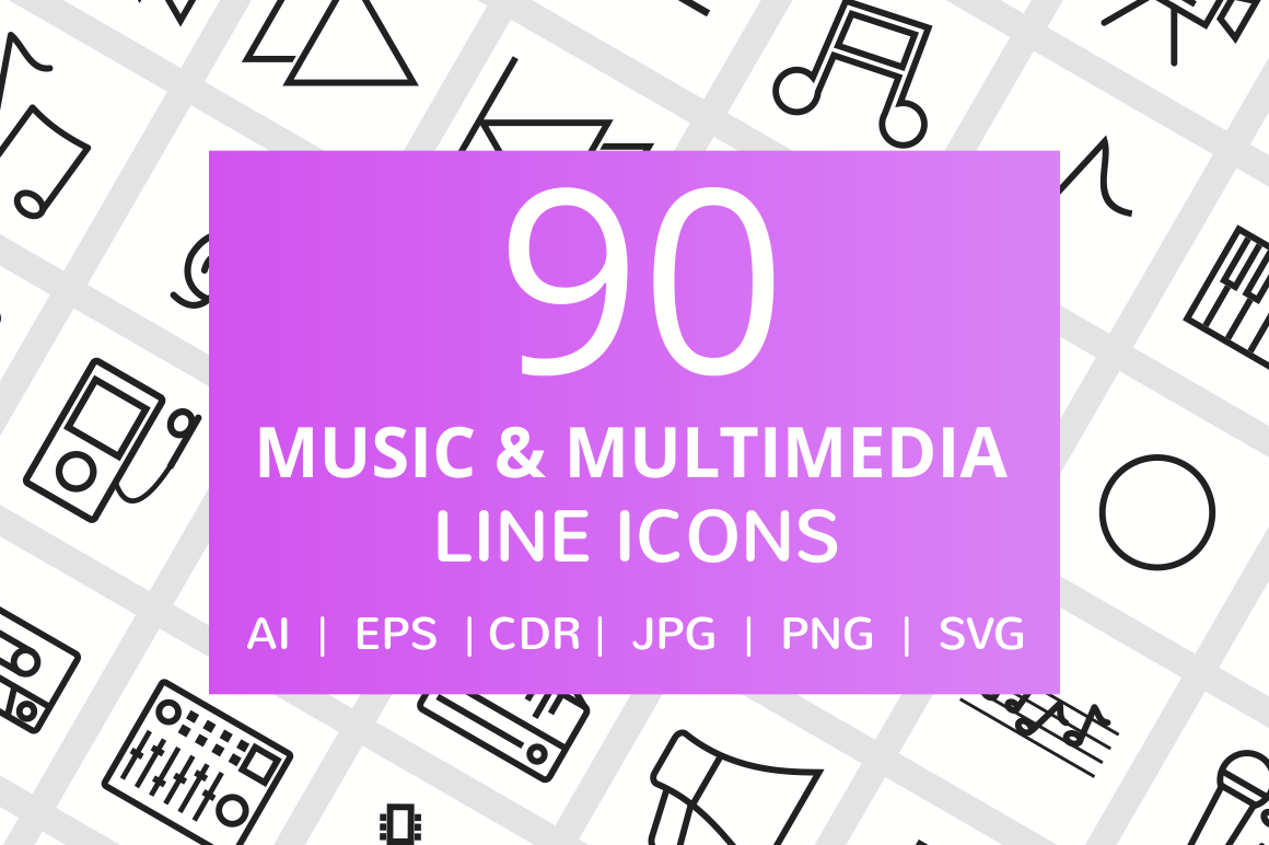 90 Music & Multimedia Line Icons, an Outline Icon by IconBunny