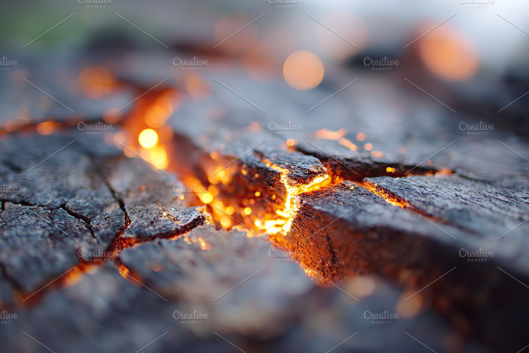 Charred wood illuminated by glowing embers revealing intricate textures and cra, an Arts & Entertainment Photo by AlyaAnd