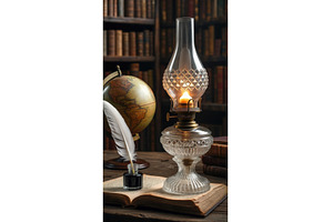 Vintage oil lamp with glowing flame, an Arts & Entertainment Photo by tilialucida