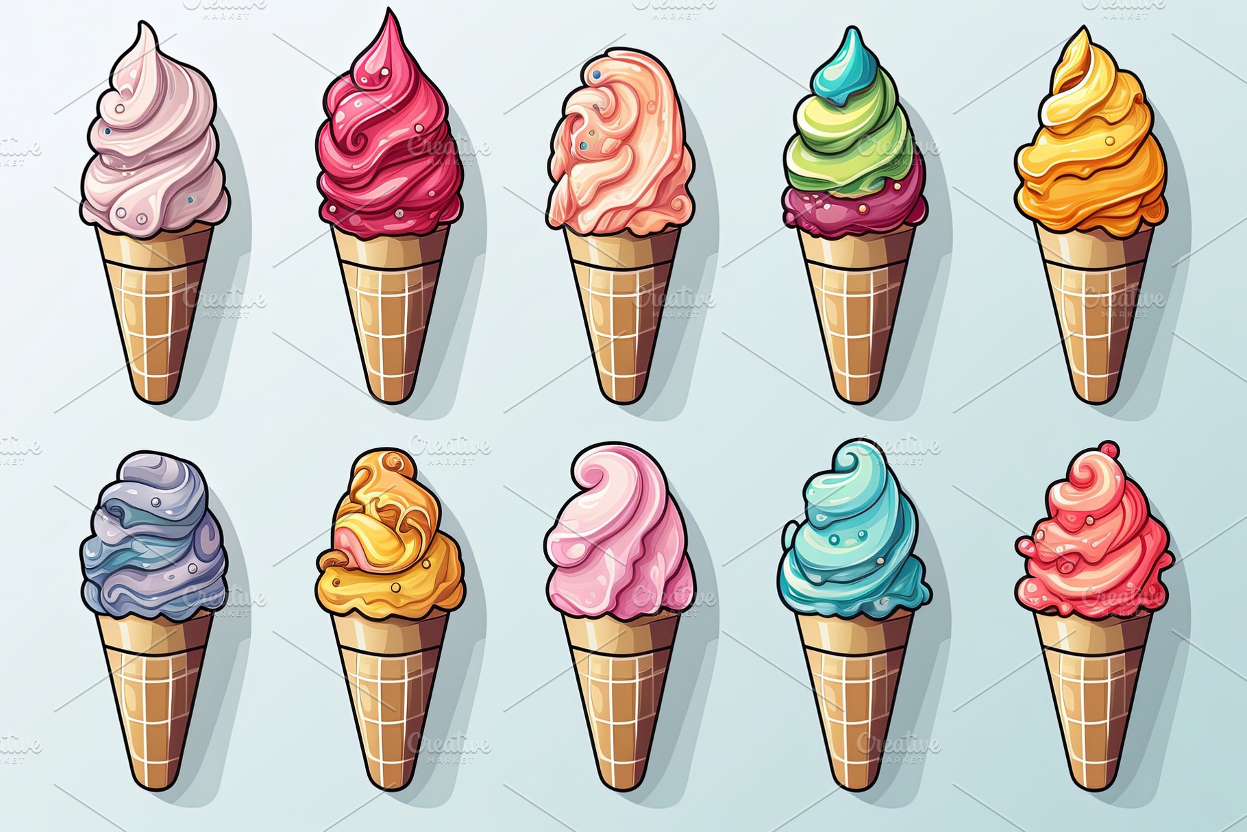 Set of colorful Ice cream cone carto, a Food & Drink Photo by Pixeness