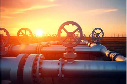 Oil or gas transportation pipe with, an Industrial Photo by Ylivdesign