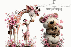 Mother's Day Animals Clipart, a Seasonal Illustration by Designking