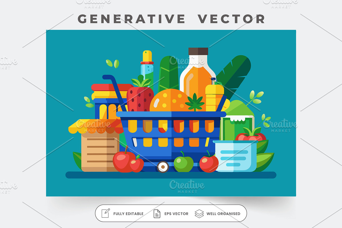 A vibrant grocery basket overflowing, a Graphic by Iftikhar Alam
