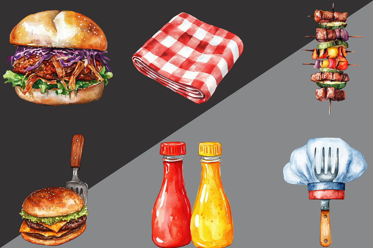 Watercolor BBQ Barbecue Clipart, an Illustration by Black Bird Studio (Photo 2 of 6)
