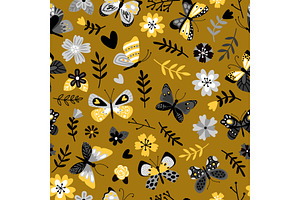 Butterflies And Flowers Flat Vector