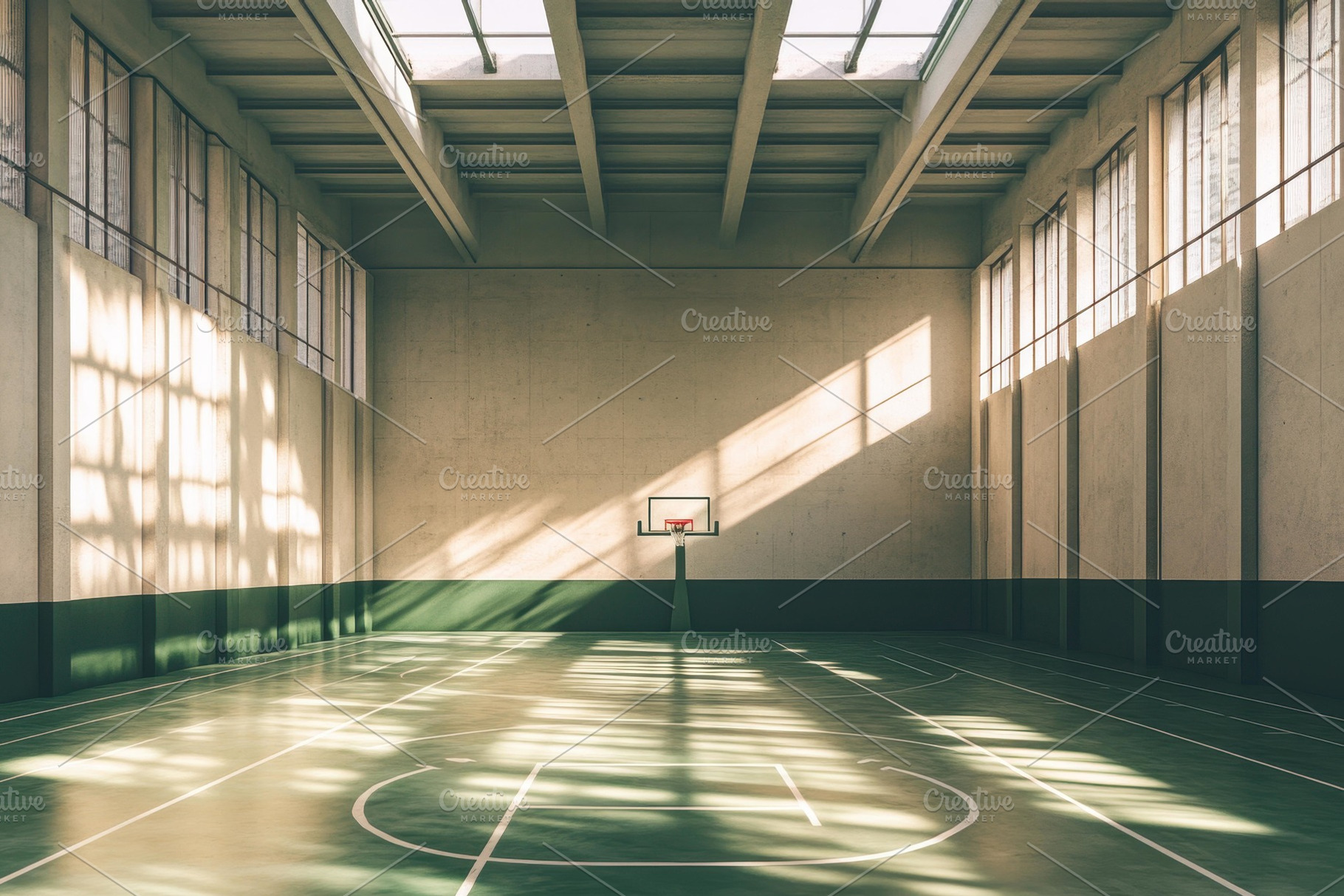 Basketball court with natural light, a Photo by Tanuart