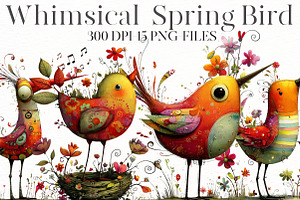 Whimsical Spring bird Clipart, an Illustration by Designworld