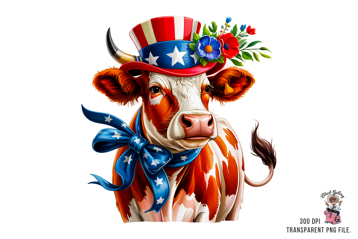4th of July Cute Cow PNG Bundle, an Illustration by Clipart Bloom (Photo 4 of 11)