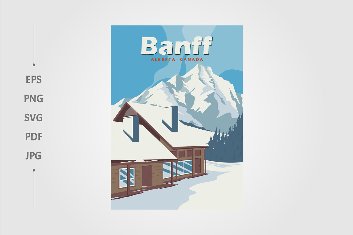 cabin ski resort vintage poster, a Wallpaper Graphic by lawoel