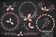 Soft Pink Christmas Holly Clipart, an Illustration by Amanda Ilkov (Thumbnail 2 of 5)