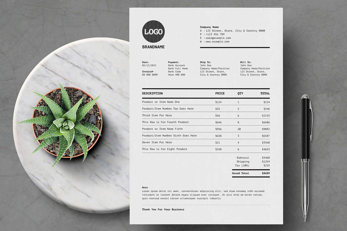 Black and Orange Color Bill Invoice, a Print Template by MightyDesign (Photo 1 of 6)