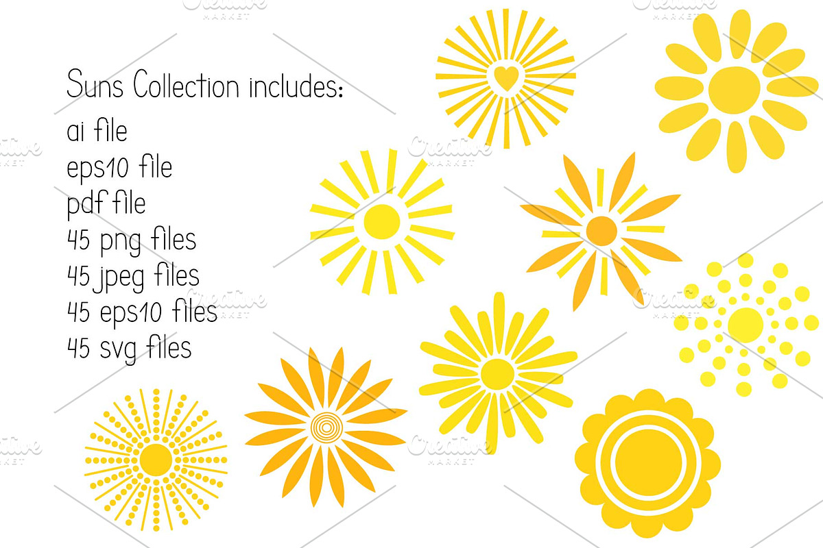 Yellow Sun Vector clipart collection, an Object Illustration by Contes_de_fée (Photo 5 of 5)