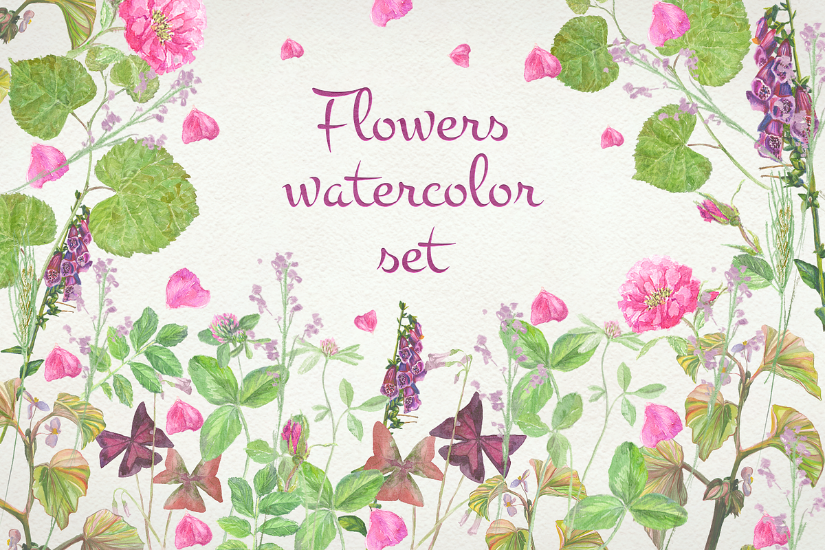 Flowers watercolor set, a Work Illustration by lapi-olesya (Photo 1 of 4)