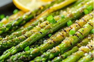 Close up of grilled asparagus with, a Food & Drink Photo by Lermont51