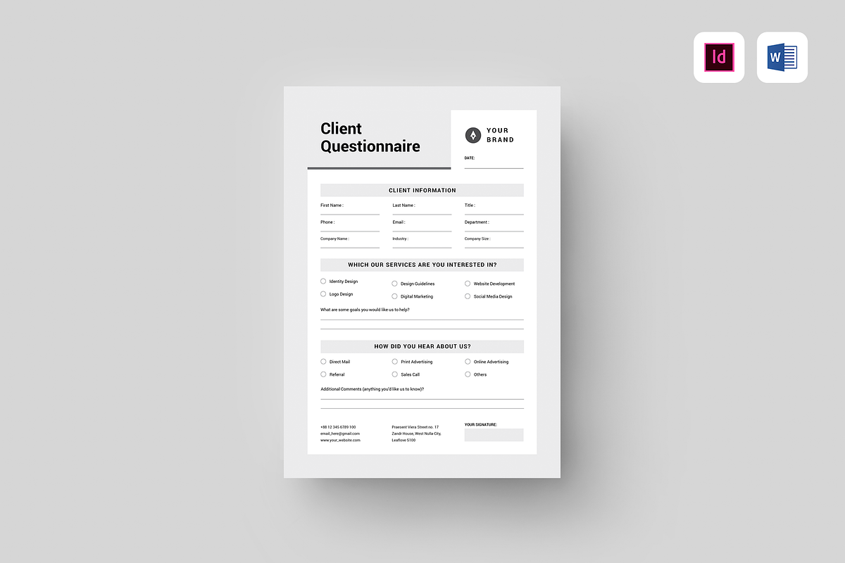 Client Questionnaire | Word & Indd, a Stationery Template by Leaflove
