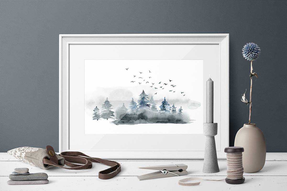 Misty mountains - watercolor clipart, a Decorative Illustration by long summer (Photo 5 of 10)