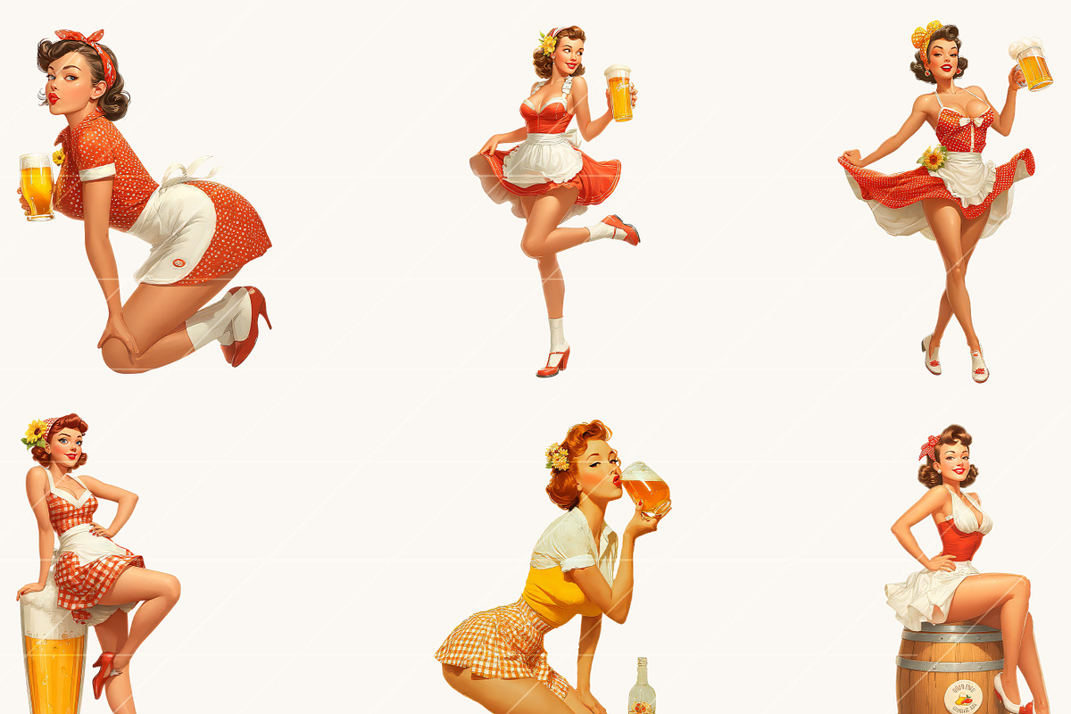 Retro Vintage Beer Girl Clipart, a Person Illustration by BusyDaydesign (Photo 2 of 9)