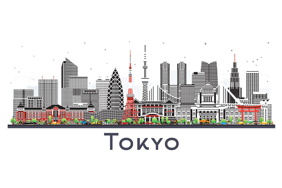 Tokyo Japan city skyline with color, an Illustration by Booblgum (Photo 2 of 3)