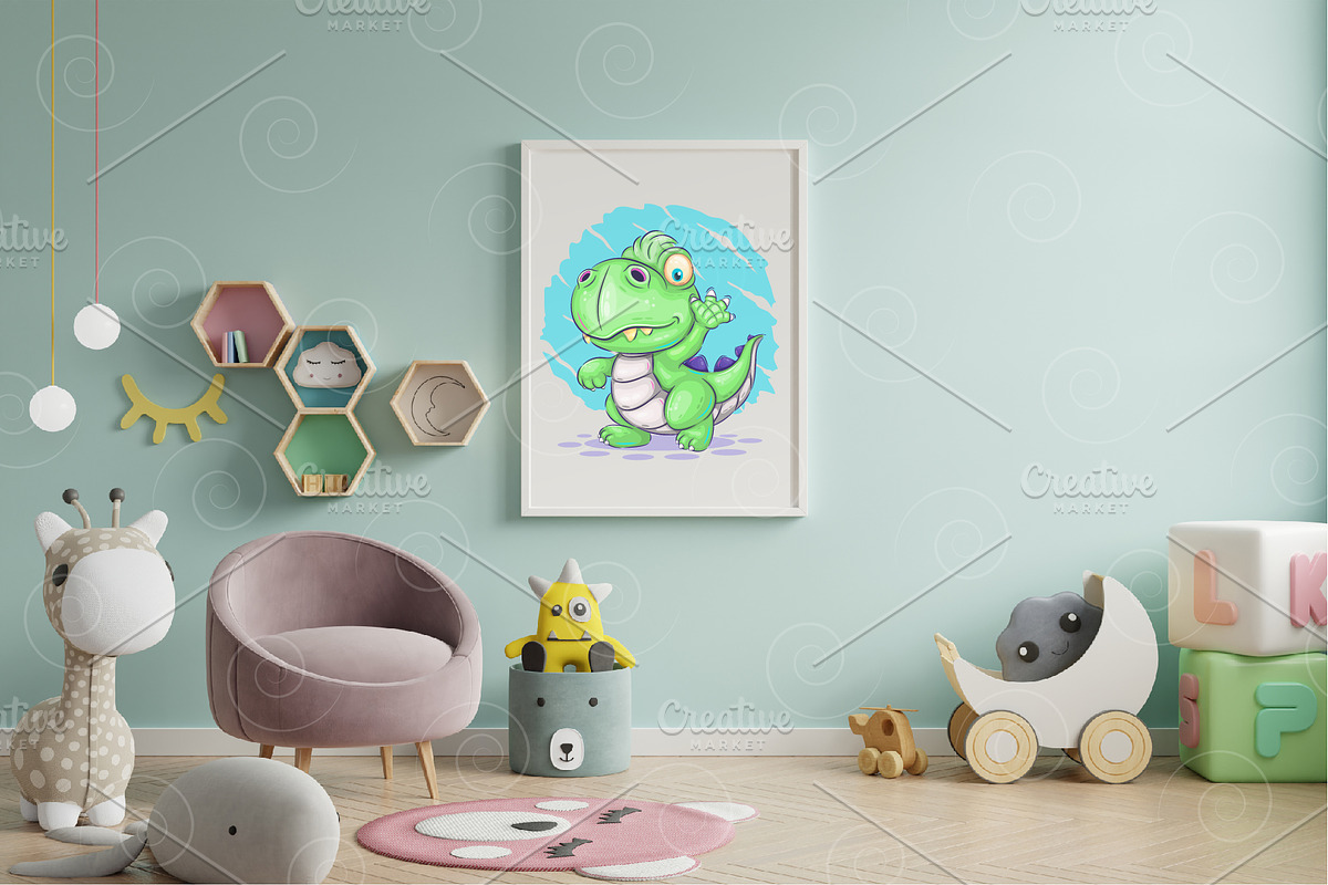Cartoon dino walking. Tshirt, PNG., an Animal Illustration by KENO Mascots (Photo 3 of 4)