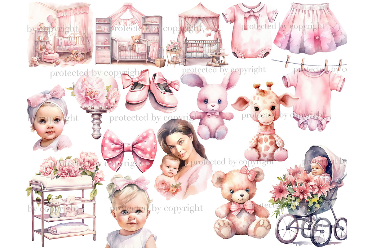 Baby Girl Clipart Bundle Newborn Bab, a Person Illustration by GlamArtZhanna (Photo 3 of 5)