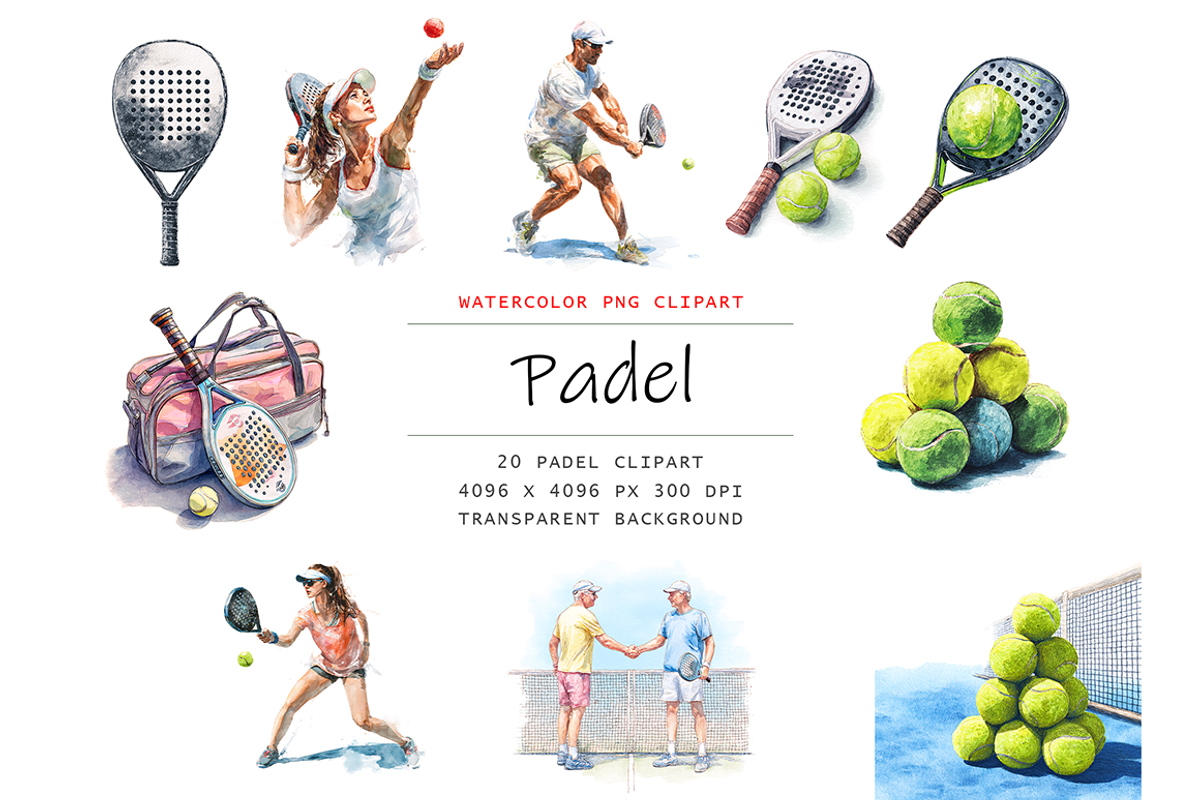 Watercolor Padel Clipart, a Sport Illustration by stickermadness (Photo 1 of 4)