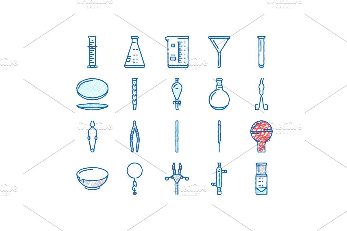 chemical glassware laboratory icons, an Object Illustration by pikepicture