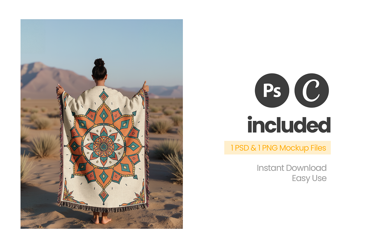 Woven Blanket Mockup Held-Up, a Mockup by Mockups Studio (Photo 6 of 9)
