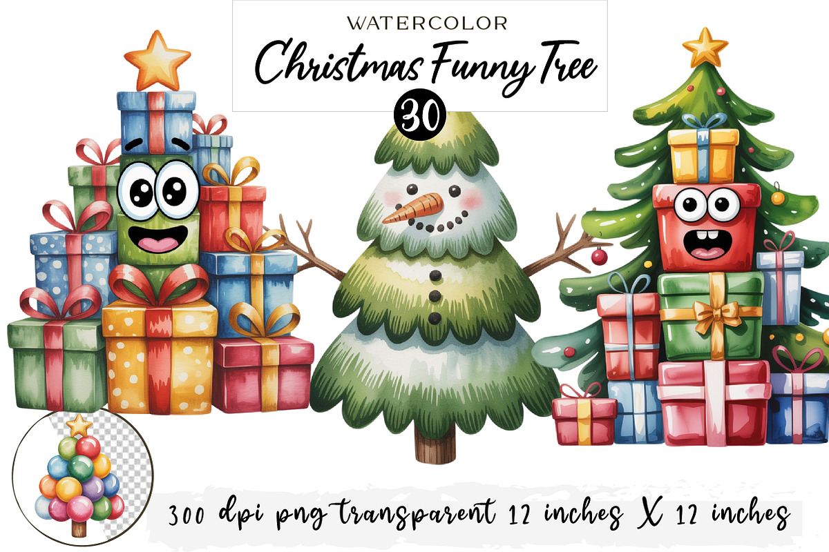 Whimsical Christmas Funny Tree png, an Illustration by Watercolor design