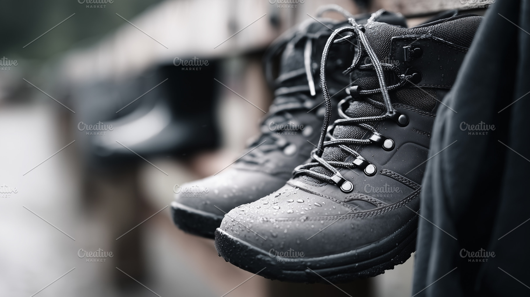 Wet black hiking boots with water, a Sports & Recreation Photo by MistyDay