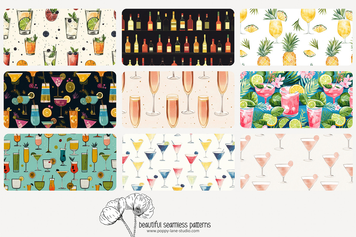 70 cocktails seamless pattern, a Pattern Graphic by Poppy Lane Studio (Photo 2 of 10)
