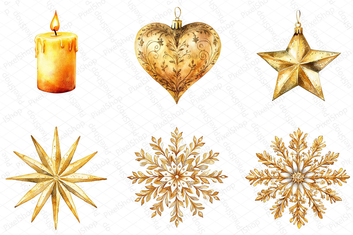 Watercolor Gold Sparkle Christmas, an Illustration by DreamPrint404 (Photo 7 of 7)