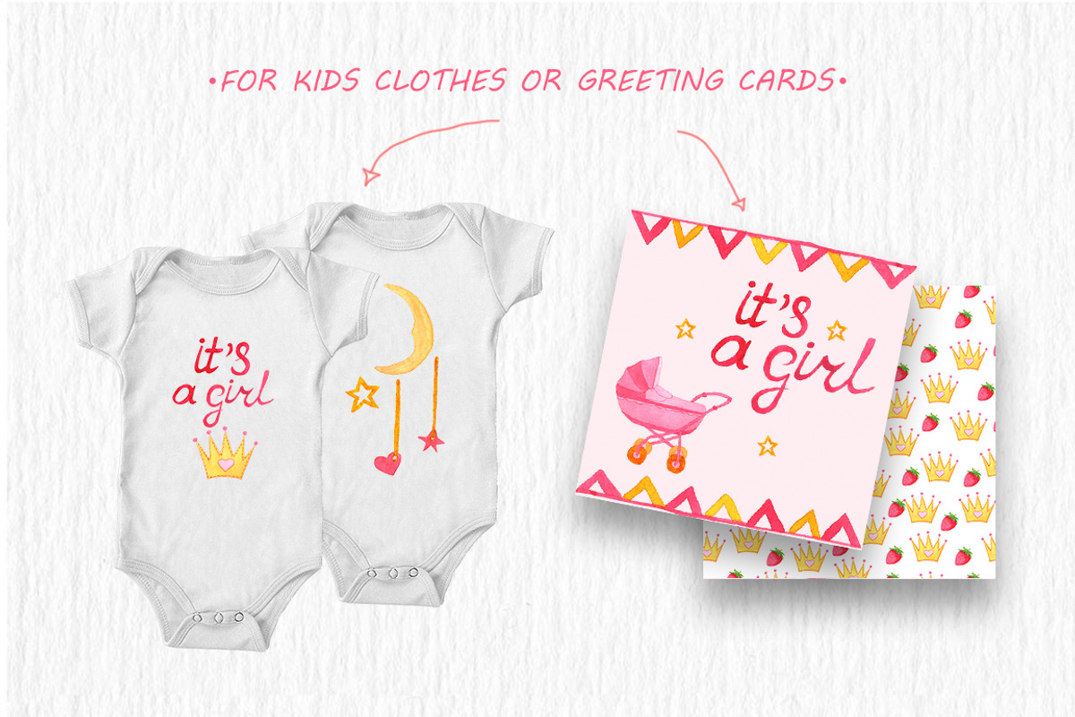 Watercolor IT'S A GIRL set, an Illustration by kate_illustration (Photo 4 of 4)