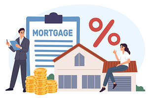 Couple taking out mortgage. Man and, an Object Illustration by Vectorbuum