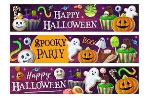 Halloween banner with sweets, a Food Illustration by Vector Tradition