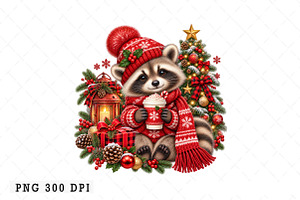 Christmas Raccoon PNG, a Seasonal Illustration by Watercolor design