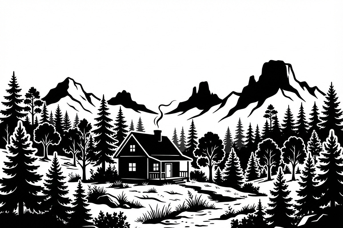 50 Forest Cabin Landscape Silhouette, an Empty State Illustration by Amazin_art (Photo 37 of 38)