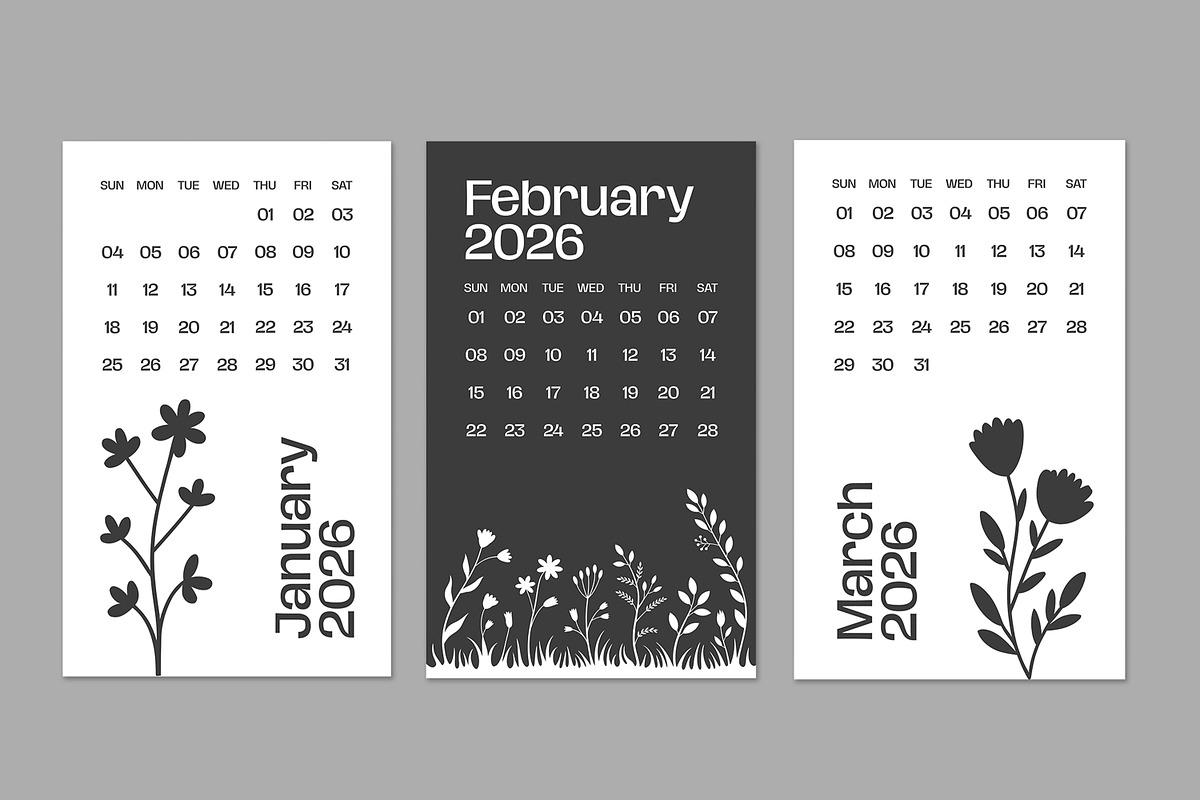 Black & White 2026 Wall Calendar, a Stationery Template by ContestDesign (Photo 2 of 5)