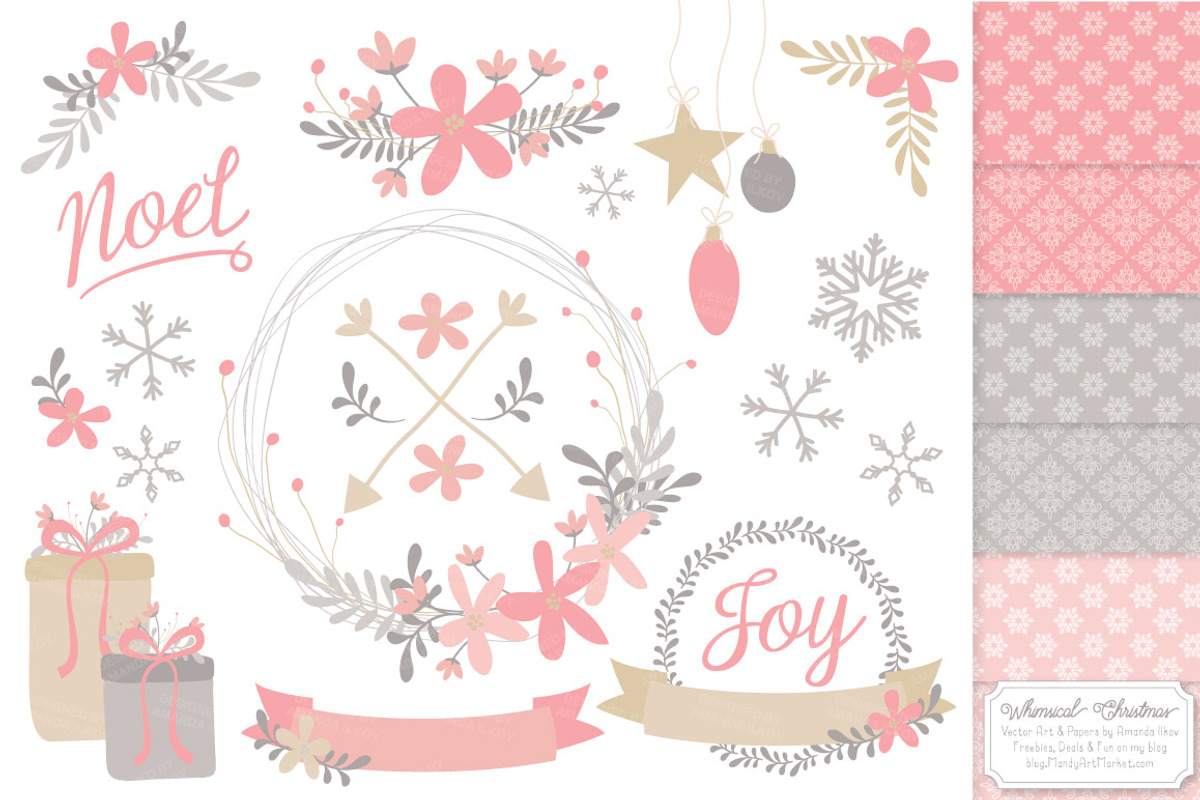 Pink Christmas Wreaths & Patterns, an Illustration by Amanda Ilkov (Photo 1 of 5)