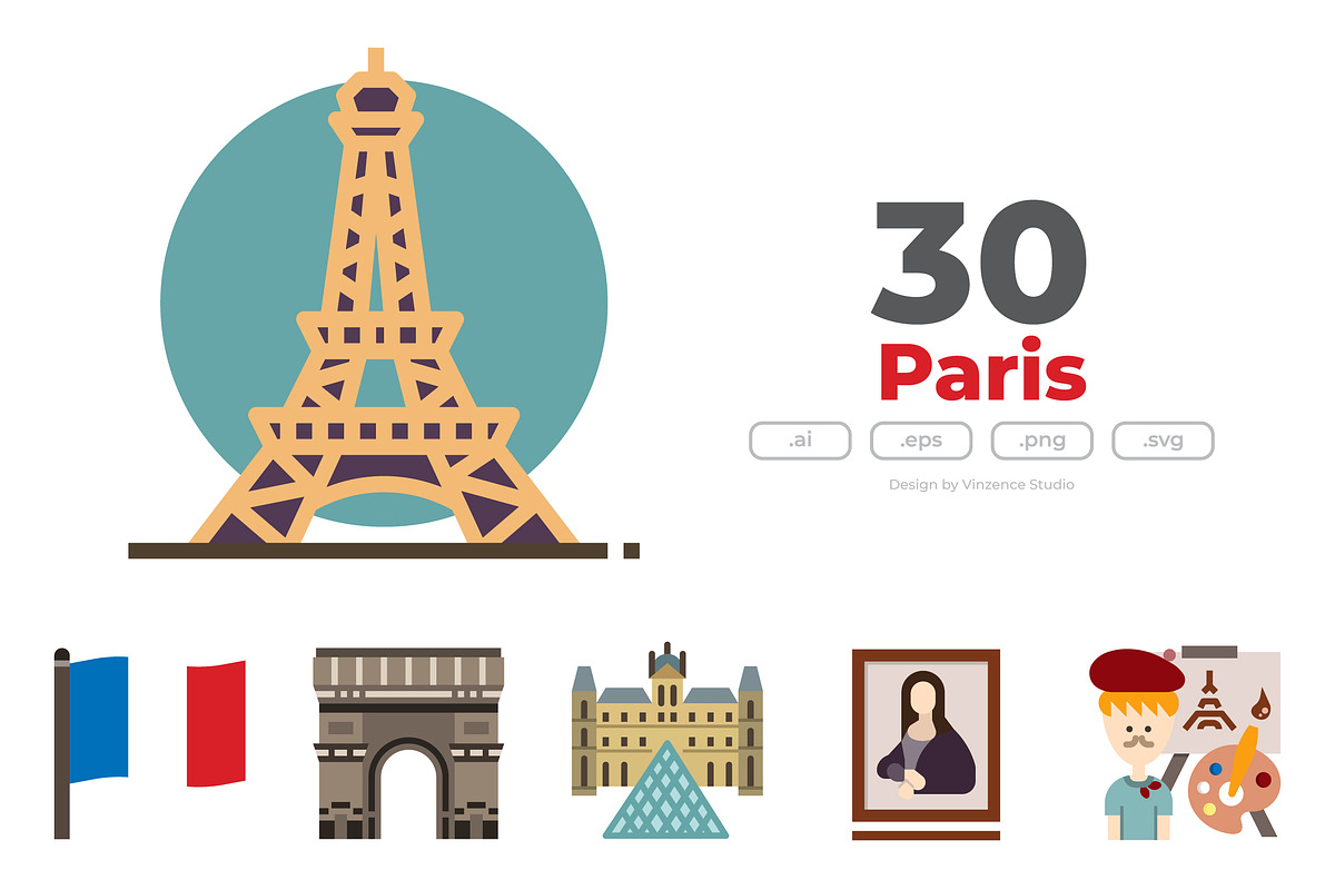30 Paris with Love Icon Sets, an Icon by VINZENCE STUDIO (Photo 1 of 4)