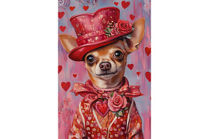 Chihuahua in Heart Hat Valentine Art, an Animal Illustration by Art Paradise Studios