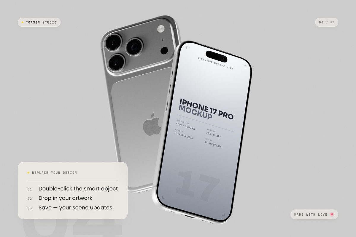 iPhone 17 Pro Mockup, an iPhone Mockup by Toasin Studio (Photo 4 of 7)