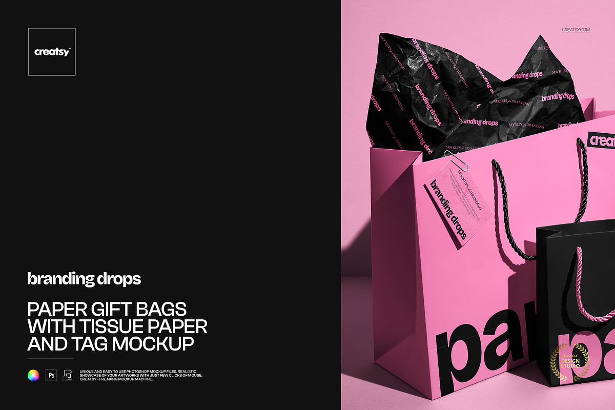 Paper Bags & Tissue Paper Mockup, a Packaging Mockup by creatsy5 (Photo 1 of 5)