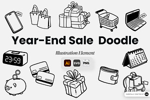 Year-End Sale Doodle Illustration, an Object Graphic by SLAB! Design