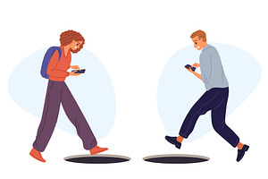 Smartphone addiction. Young woman, a Person Illustration by Vectorbuum