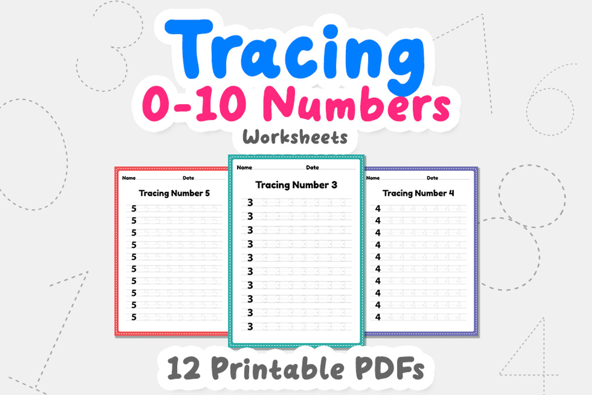Tracing number 0, 1 to 10 worksheet, an Education Illustration by TukTuk Design (Photo 2 of 5)